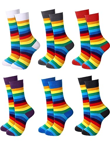 Rainbow Striped Socks 6 Pairs Unisex Casual Athletic Cotton LGBT Style - Elegant Colors