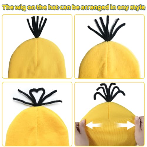 3 Pcs Halloween Costumes Accessories Adult Yellow Beanie Goggles Hat Gloves for Kids Family Funny Cosplay Party Gift
