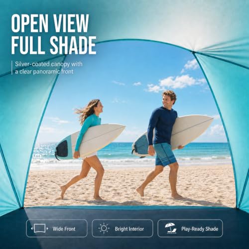 Etto Portable Sun Shelter Beach Tent - 4 Person Turquoise Ocean UPF 50+ Waterproof Canopy