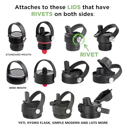 Gearproz HydroCord 3.0 H, Replacement Handle and Clips for Hydroflask Lids with Rivets, Fits Wide Mouth Bottles 12oz-64oz, Shoulder Strap, Water Bottle Handle, Durable Carrier