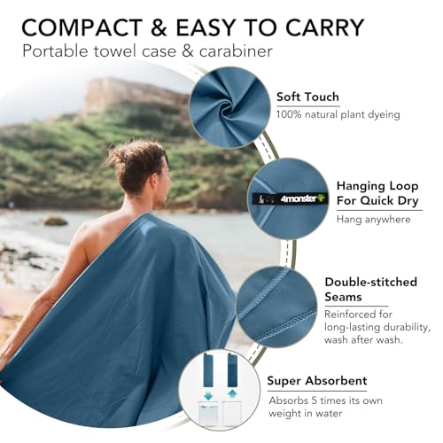 Marine Blue Microfiber Travel Towel 47 x 23.6 inches with Case - Quick Dry & Portable