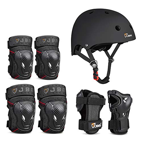 Adult & Kid Skating Protective Gear Set Helmet Knee Elbow Wrist Guards Black Medium Teen