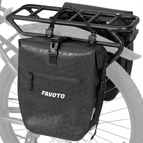 Favoto Waterproof Bike Panniers Set 48L for Rear Rack - Black