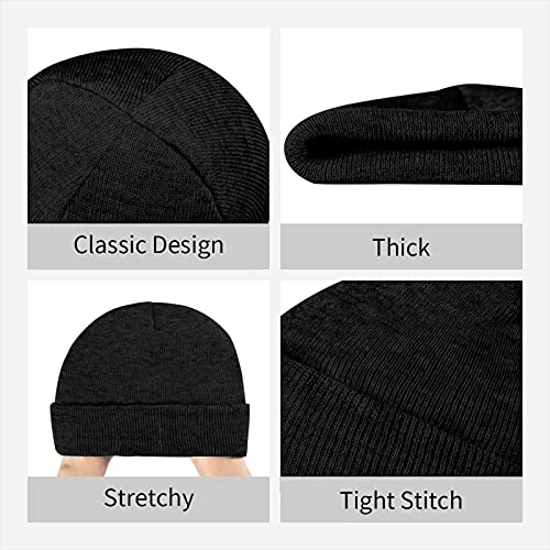 Black Beanie Hat for Men Women Embroidered Knit Winter Beanies Cap
