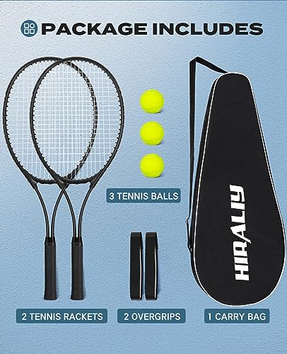 HIRALIY 27-Inch Tennis Racket Set for Adults with Ball & Carry Bag - Black