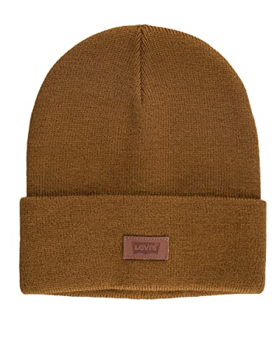 Levi's Mens All-Season Hero Beanie Hat - One Size Tan Solid Warm Knit Cuffed