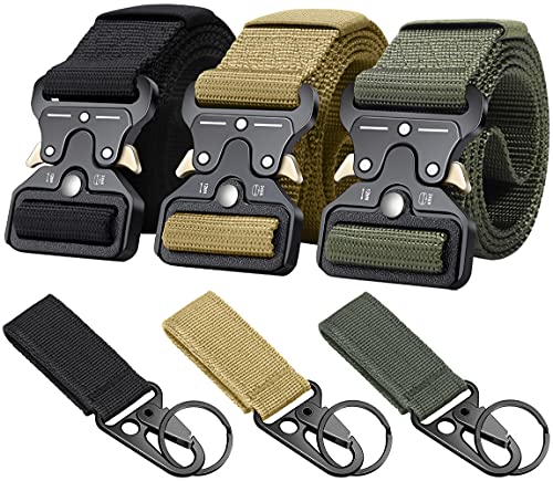 Military Style Tactical Belt for Men with Quick-Release Metal Buckle and Molle Key Ring Holder