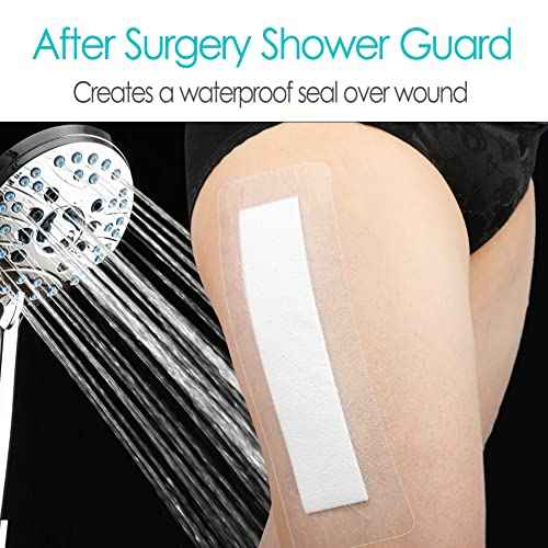 Waterproof Knee Replacement Surgery Bandage | 4x8 Inch Shower Protector Island Dressing Pad Bordered Gauze | Hip Surgery Recovery Large Wounds Incision Cover with Adhesive Border (Pack of 14)