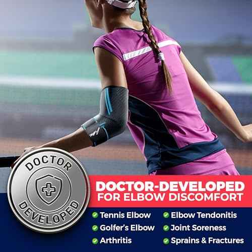 Dr. Arthritis Compression Sleeve & Elbow Pads, Elbow Brace for Tendonitis and Tennis Elbow for Women & Men with Adjustable Strap, Arm Wraps for Pain Relief, Golfers, Lifting, Bursitis & Sports Recovery (Medium)