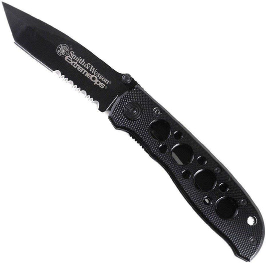 Smith & Wesson CK5TBS 7.4in High Carbon S.S. Folding Knife with a 3.2in Serrated Tanto Blade and Aluminum Handle for Outdoor, Tactical, Survival and EDC
