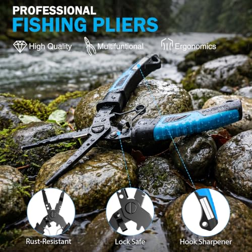 PLUSINNO Fishing Backpack with Tackle Box - Black Camouflage Waterproof Storage Bag