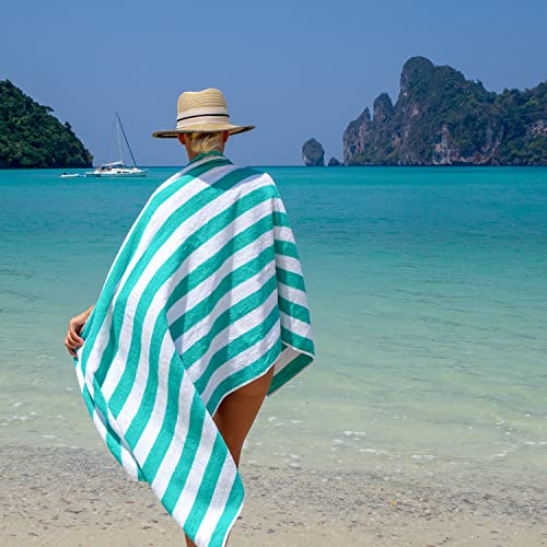 Green Beach Towel Set - Large 30x70 Inch Quick Dry Cotton Towels Pack of 4