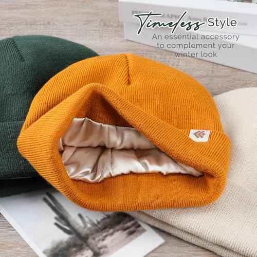 Beanie for Women Men Satin Lined Winter Hat Slouchy Beanie with Silk Lining for Hair Warm Knit Ski Hat Unisex