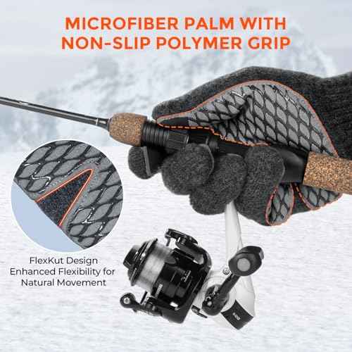 KastKing Bully Wooly Full Finger Gloves, Wool Fishing Gloves,Extended Cuff, Winter Gloves for Ice Fishing, Hunting, Hiking