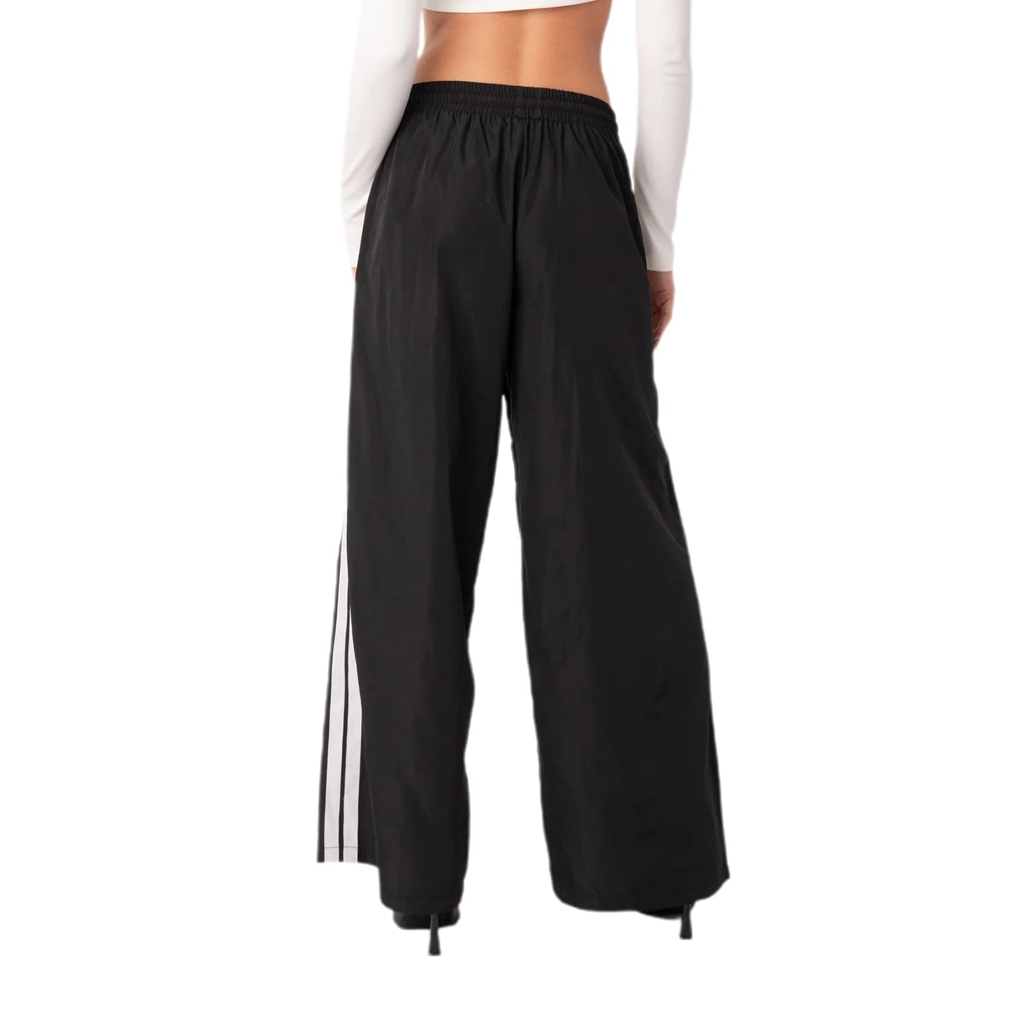 Women Side Striped Track Pants Y2k Drawstring Waist Wide Leg Cargo Sweatpants Casual Loose Jogger Lounge Pants(Side Black,Medium)