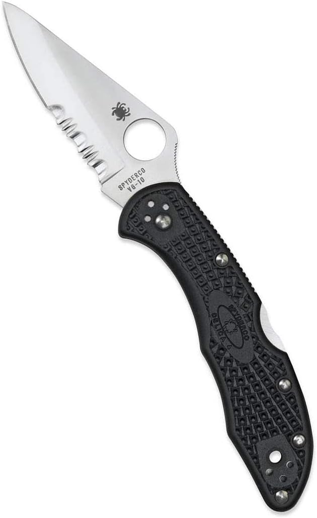 Spyderco Delica 4 Lightweight Signature Knife with 2.9" Saber-Grind Steel Blade and High-Strength FRN Handle - CombinationEdge - C11PSBK