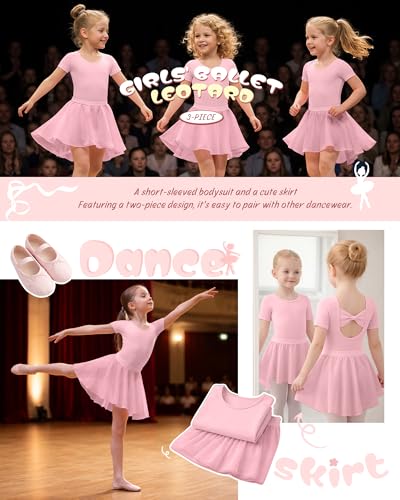 Girls Ballet Leotard Set - 4-6 Years Light Pink 3 Pack for Dance Practice