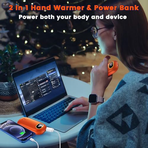 Rechargeable Hand Warmers with Flashlight & LED Display 2 Pack - Orange