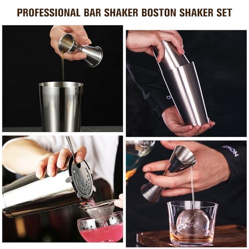 Mwellewm Cocktail Shaker Set Bartender Kit 12 Pcs Silver - Boston Drink Mixer