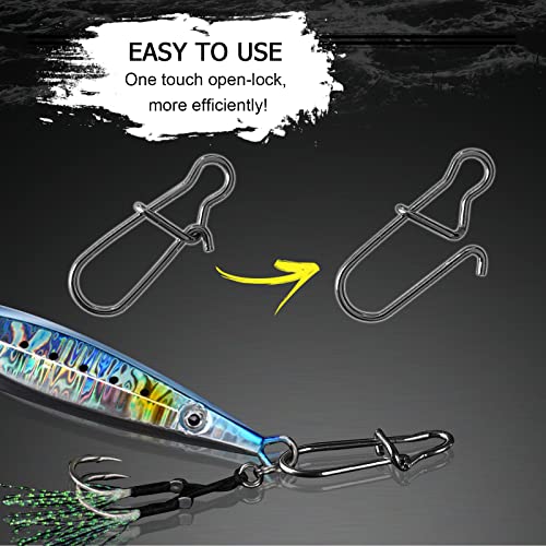 High Strength Fishing Snap Clips Duo Lock Snap Swivels Stainless Steel Black Nickel 110lb 100pcs - Size6