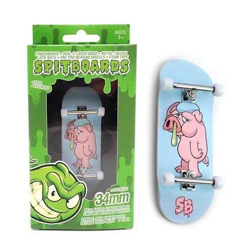 SPITBOARDS¢ç 34mm x 96mm Pro Fingerboard Set-Up (Complete) | Real Wood Deck | Pro Trucks with Lock-Nuts and Pro Bushings | Polyurethane Pro Wheels with Bearings | Pig Flue