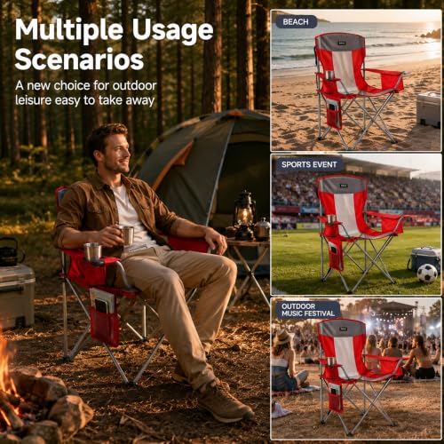 Byliable Oversized Folding Camping Chair with 330LBS Capacity - Red, Mesh Backrest