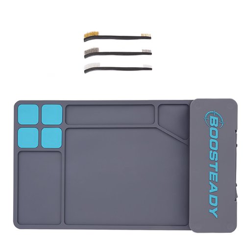 BOOSTEADY Gun Cleaning Mat, Pistol Mat, Anti-Slip Rubber Gun Mat, Magnetic Pistol Cleaning Pad with Integrated Box 15.9" x 9.8"（Gray）