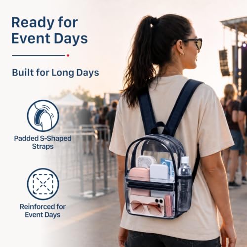 PACKISM Small Clear Backpack for Stadium Events - Black, 11.6 x 8.8 x 6.3 Inches