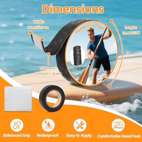 Black Non-Slip Paddle Grip Tape for Canoe SUP Oars - 1in x 16.4ft