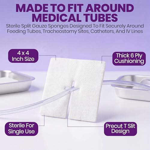 100 Pack Sterile Split Gauze Sponges 4x4 for IVs, Catheters, Tracheostomy, G Tubes