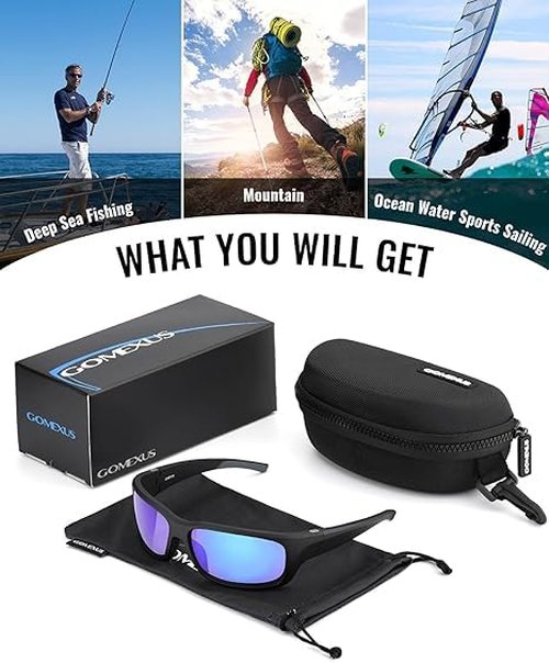GOMEXUS Polarized Sports Sunglasses No Plastic Lens for Men Women, Fishing Cycling Golf Drving Protection UV400 (Blue, Blue)