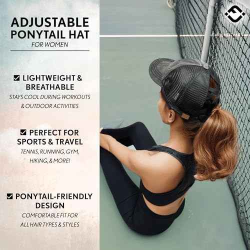 Funky Junque Ponytail Hat for Women - Baseball Cap with Adjustable Fit & High Pony Tail Criss Cross Back for Everyday Wear