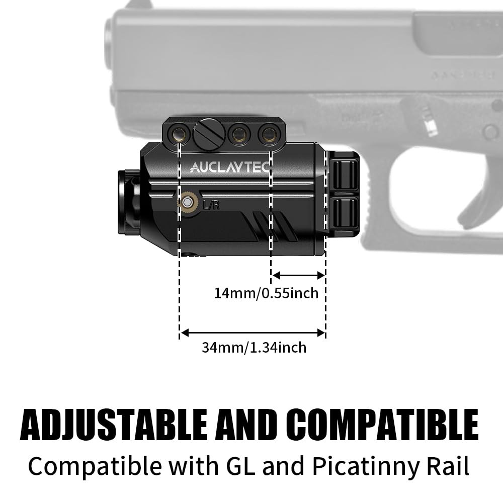 AUCLAYTEC Pistol Light Laser Combo with USB-C Charging, 500 Lumen Blue Beam Sight Tactical Flashlight for Subcompact Compact Pistol and Picatinny Rail