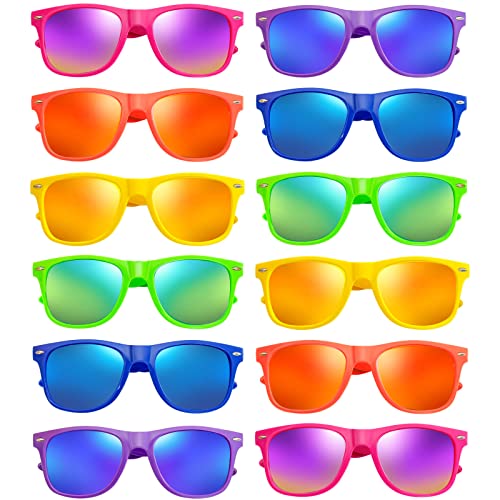 Neon Party Sunglasses Mirrored Jelly Lens Horn Rimmed Bulk 12/24 Pack - Variation of THIS listing
