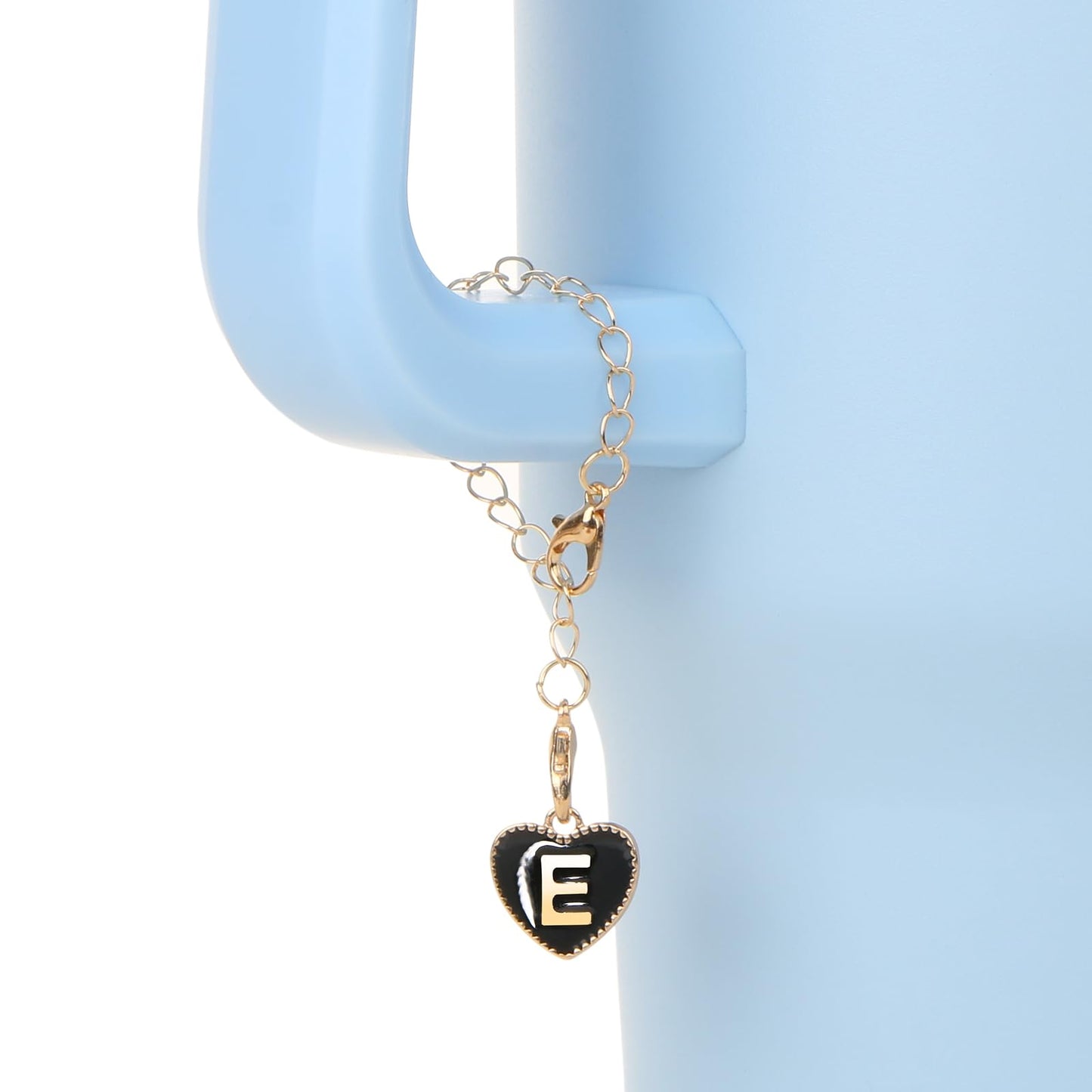 HOMICO 2PCS Heart Shaped Letter Chain Accessories for Stanley Cup Personalized Name ID Letter Chain Accessories for Stanley Tumbler, E