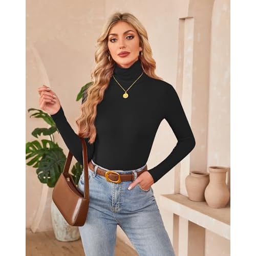 Herou 2 Pack Womens Long Sleeve Turtleneck Slim Fitted Lightweight Casual Active Layer Tops Shirts