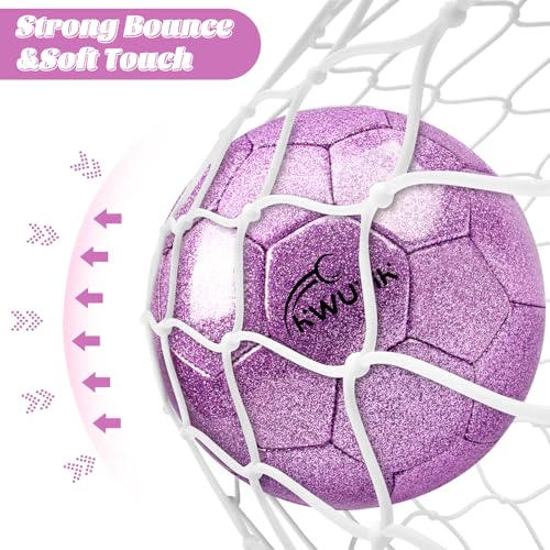 Glitter Purple Soccer Ball Size 3 with Pump for Kids Toddlers & Teens