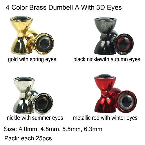 Gold Brass Fish Eyes for Fly Tying - 25 Pack, 4.0mm with 3D Living Eyes Spring