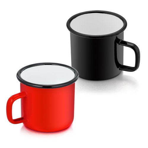 P&P CHEF Enamel Coffee Mugs Cups Set of 2,12 Oz Small Enamel Camping Cup for Coffee Water Soup, Indoor and Outdoor Use, Portable & Sturdy, Black & Red