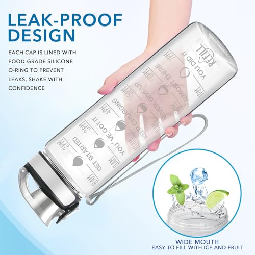 Enerbone Crystal Water Bottle 32oz Leakproof BPA Free Motivational Sports Flask with Straw