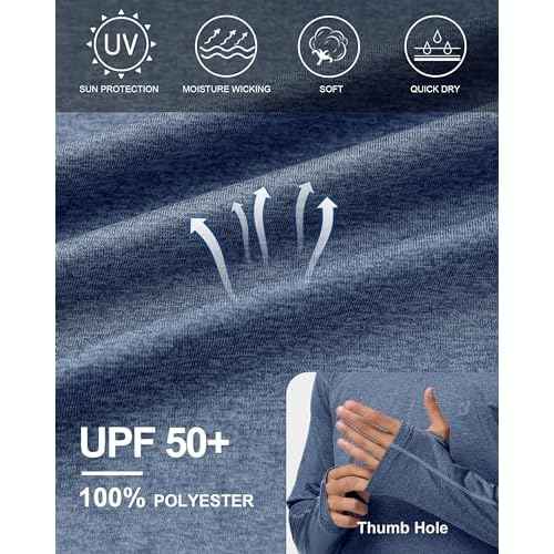 Roadbox Mens UPF 50+ Fishing Shirts, Long Sleeve UV Sun Hoodie, Hiking Running Swim Athletic Workout Shirt