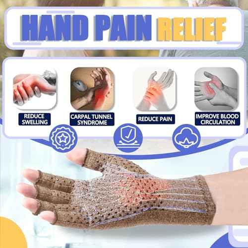 DRNAIETY Arthritis Compression Gloves- for Men & Women Hand Pain, Anti-Slip Fingerless Gloves for Typing Daily Work (M, Khaki)