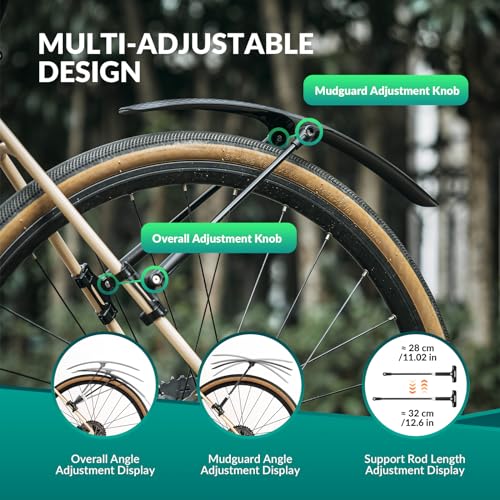ROCKBROS Adjustable Detachable Bike Fenders Set for 700C Road and CX Bikes - Black