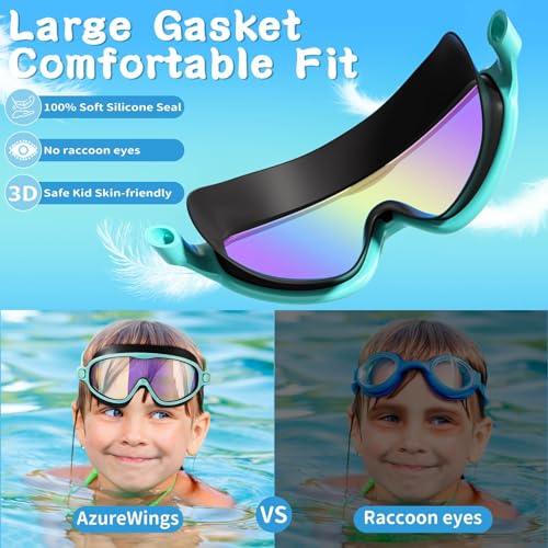 2 Pack Swim Goggles for Kids, No Leak Anti-Fog Anti-UV Swimming Goggles for Boys Girls Children 4-14