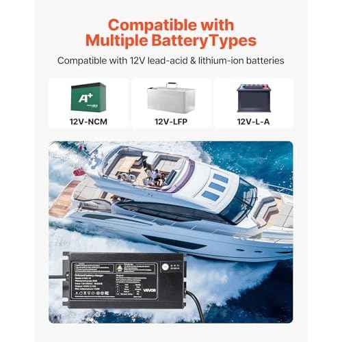VEVOR Marine Battery Charger, 1-Bank, 10A 12V Onboard Boat Charger, IP68 Waterproof Smart On-Board Battery Charger, for Lithium-Ion (LiFePO4), NCM, Lead-Acid Batteries, Large Boat, Yacht, RV, Trailer