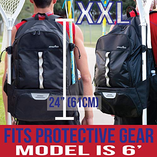 Athletico Lacrosse Bag - Extra Large Backpack for Field Hockey Equipment - Black
