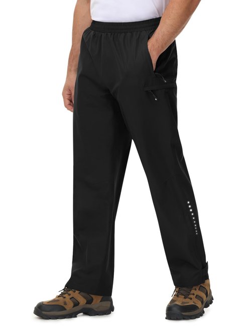 TBMPOY Men's Rain Pants Waterproof Zipper Lightweight Breathable Mesh with 3 Zipper Pockets Rain Gear Work Motorcycle Black XL