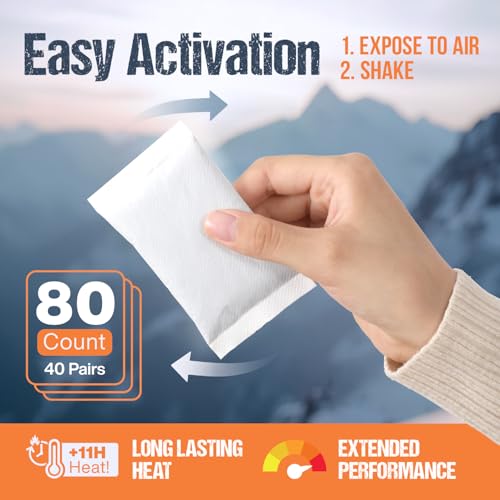 Disposable Hand Warmers Pack 40 Pairs - 11 Hour Natural Heat, Easy Activation
