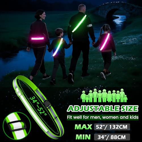LED Reflective Belt Sash, High Visibility 5 Color 3 Light Mode Rechargeable LED Waistband Reflective Running Gear, Light Up Waist Belt Safety Gear for Running Walking Cycling at Night