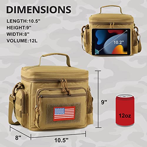 Brown Medium Insulated Tactical Lunch Box 12L Leakproof Cooler Bag for Men